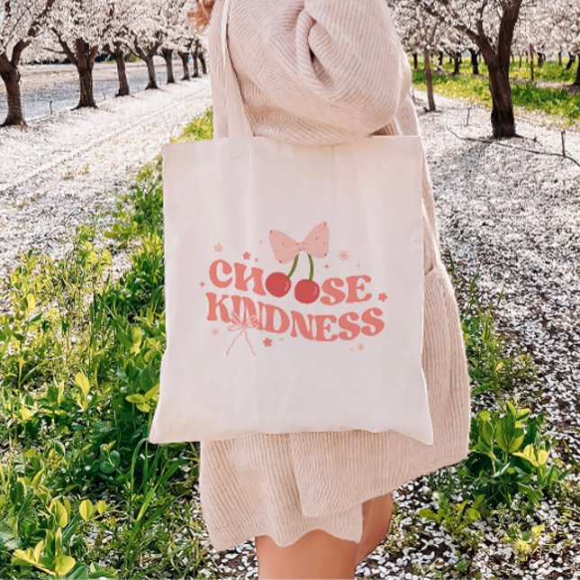 Tote Bag Coquette Bows & Cherries 'Choisir la gentillesse' (Créateur téléchargé)