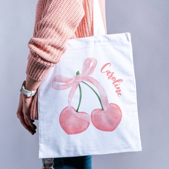Tote Bag Coquette Cerises esthétiques & Bow Rose Cute Girl (Créateur téléchargé)