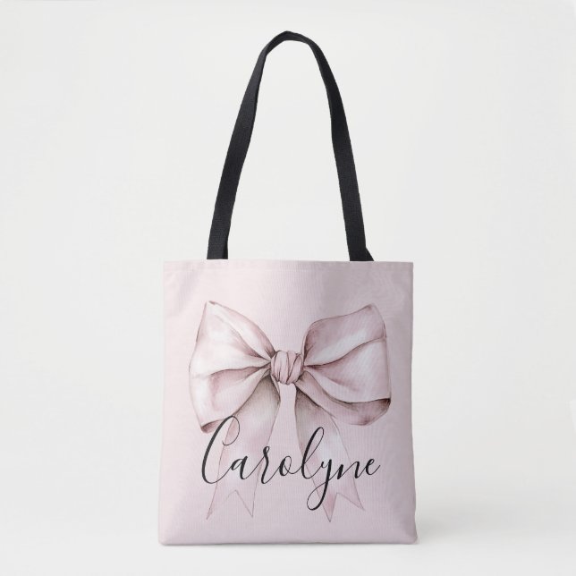 Tote Bag Coquette esthétique arc rose Nom personnalisé (Devant)