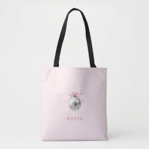 Tote Bag Coquette personnalisée Disco Ball rose ruban