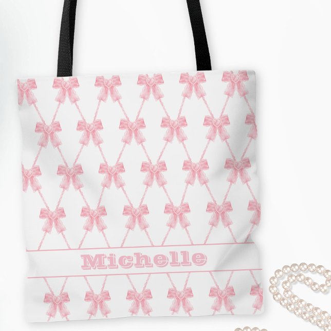 Tote Bag Coquette Pink Bow Bridesmaid (Coquette Pink Bow Bridesmaid Tote)