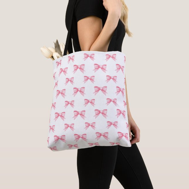 Tote Bag Coquette Pink Bows Ribbons Motif sans couture (De près)