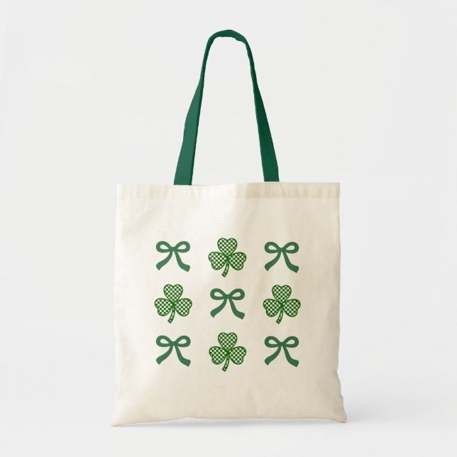 Tote Bag Coquette St. Patrick’s Day Rubans et Clochers vert (Devant)
