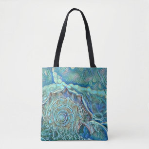Tote Bag Coquillage bleu dans la peinture marine moussante