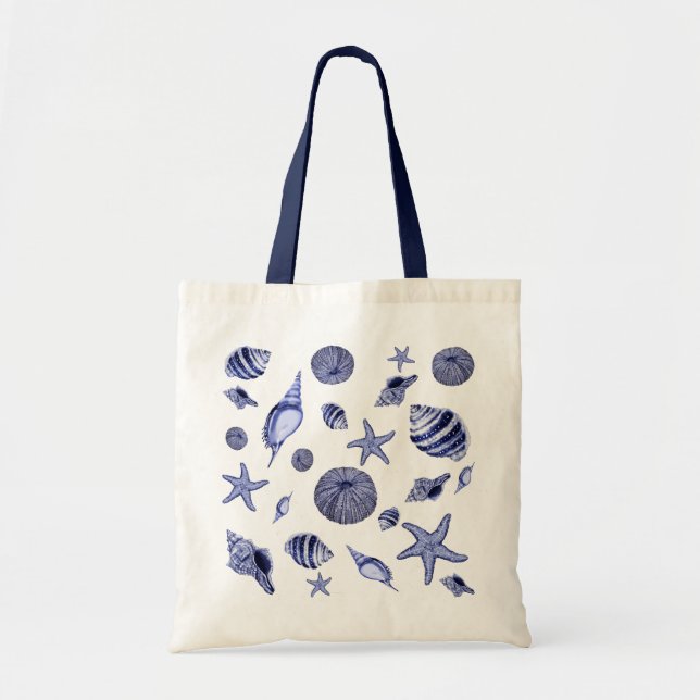 Tote Bag Coquillages bleus et blancs (Devant)