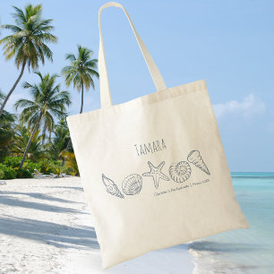 Tote Bag Coquillages et Étoiles de Mer Dessinés à la Main p