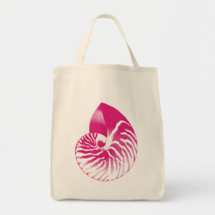 Tote Bag Coquille de Nautilus - Fuchsia rose et blanc