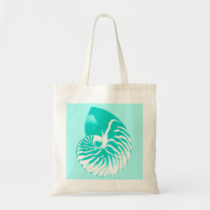 Tote Bag Coquille de Nautilus - turquoise, aqua et blanc