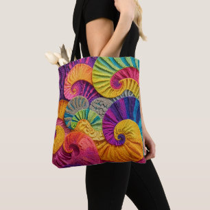 Tote Bag Coquilles chromatiques : Mosaïque spirale vibrante