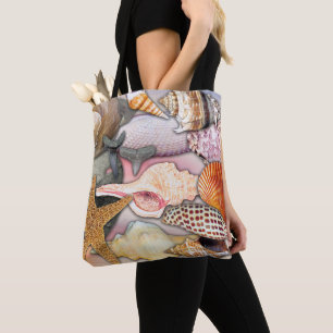 Tote Bag Coquilles côtières à thème et dents de requin SA