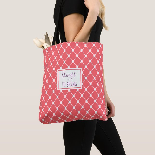 Tote Bag Corail vibre violet géométrique (De près)