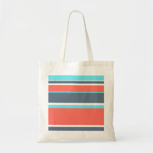 Tote Bag Corail vivant, bandes bleues et grises