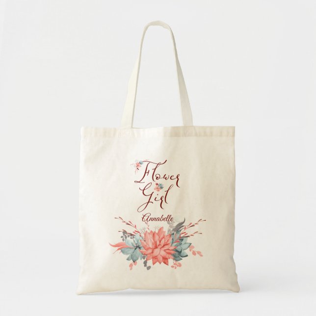 Tote Bag Coral Floral Fleur personnalisée fille (Devant)