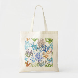 Tote Bag Coraux dessinés à la main : motif sous-marin.