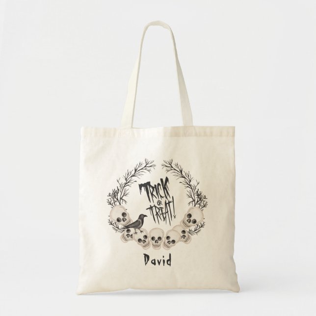 Tote Bag Corbeau crânien éffrayant ou un titre (Devant)