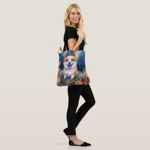 Tote Bag Corgi d'Halloween avec citrouilles effrayant