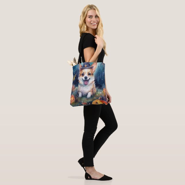 Tote Bag Corgi d'Halloween avec la peur Citrouille (Sur le modèle)