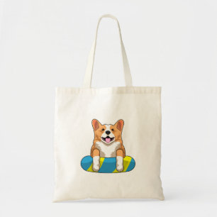 Tote Bag Corgi gallois à la nage avec planche
