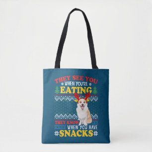 Tote Bag Corgi Noël laid Ils voient que vous mangez des Noë