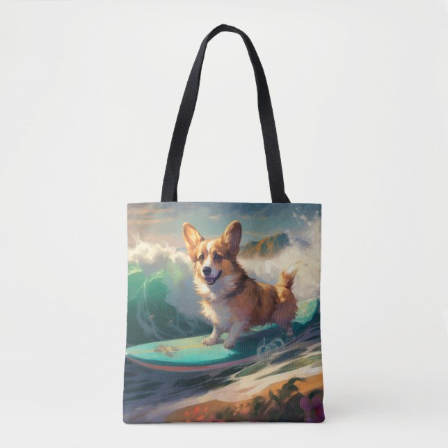 Tote Bag Corgi  Plage Surf Peinture (Devant)
