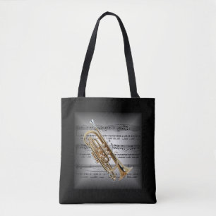 Tote Bag Cornet ~ Coussin de musique 3D feuille ~ gris/noir