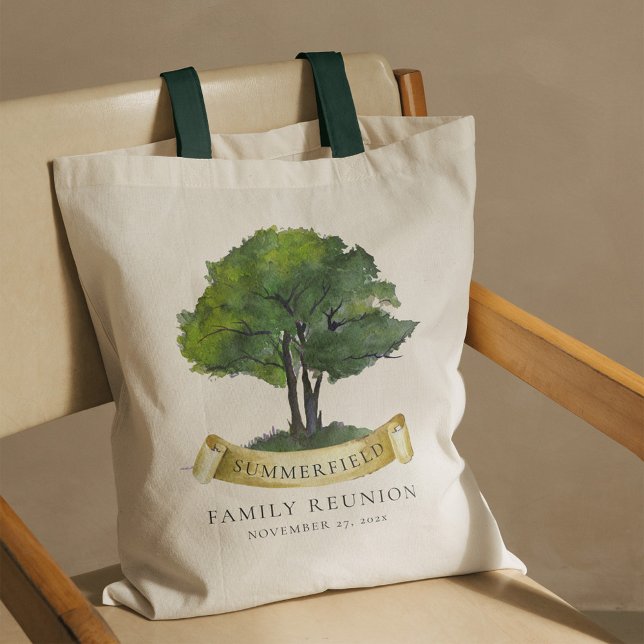 Tote Bag Correspondance des cousins de l'arbre généalogique (Genealogy Tree Family Reunion Green Handles Tote Bag)