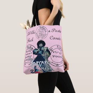 Tote Bag CORSAIR NOIR Pirate Cartes au trésor, Lilac rose