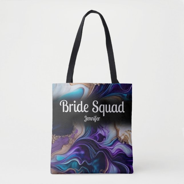 Tote Bag Cortège de mariage violet, or et noir de la mariée (Devant)