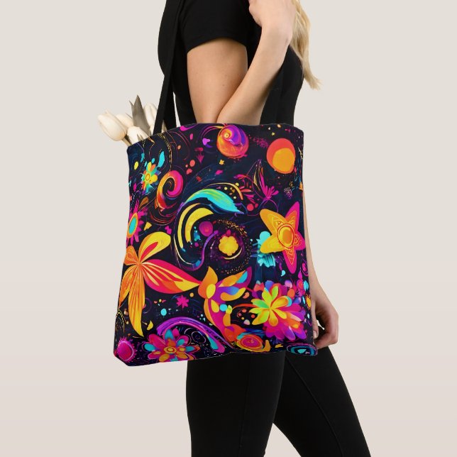 Tote Bag Cosmos floraux psychédéliques (De près)