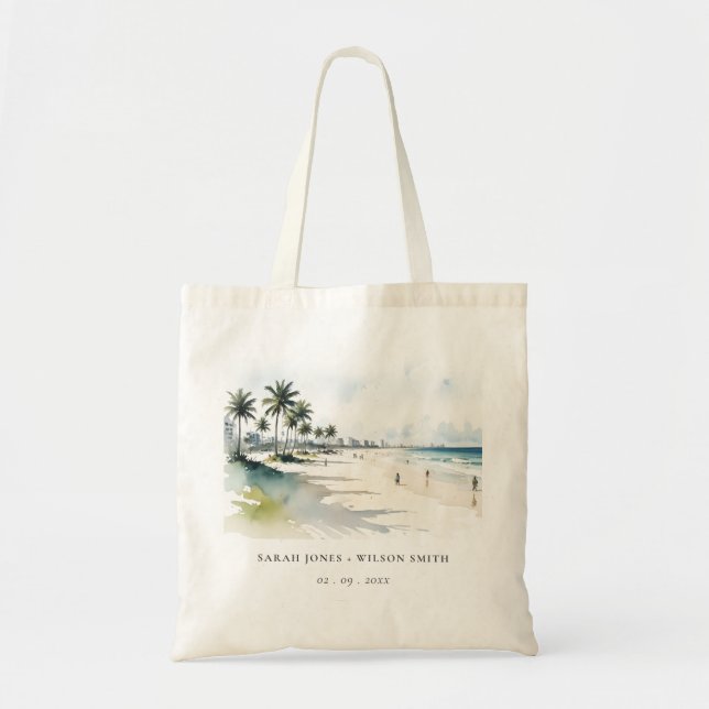 Tote Bag Côte Miami Beach Palm Tree Mariage d'aquarelle (Devant)
