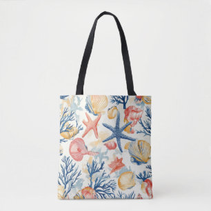 Tote Bag Côtière rustique - Coquillages, Starfish, Reef (10