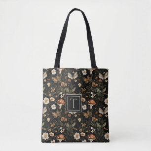 Tote Bag Cottagecore Champignons et fleurs avec nom
