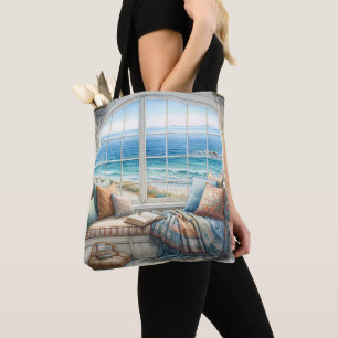 Tote Bag Cottagecore Coin de Fenêtre Côtière Cosy
