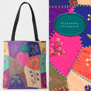 Tote Bag Cottagecore Floral Brodé Patchwork Broderie