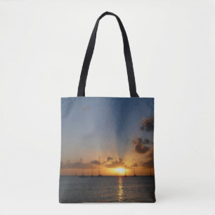 Tote Bag Coucher de soleil avec voiliers Paysage tropical P
