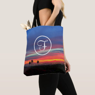 Tote Bag Coucher de soleil bleu orange photo monogramme per