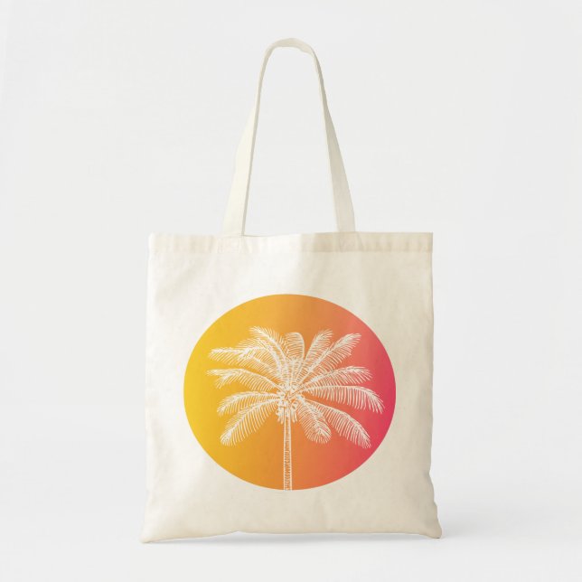 Tote Bag Coucher de soleil de palmier blanc tropical (Devant)