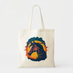Tote Bag Coucher De Soleil Rétro Et Tête De Cheval