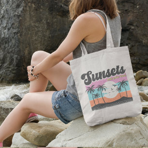 Tote Bag Coucher de soleil rétros et palmier