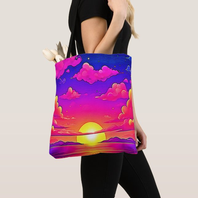 Tote Bag Coucher de soleil rose et violet (De près)