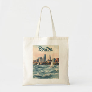 Tote Bag Coucher de soleil sur la skyline de Boston & voili