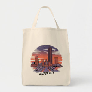 Tote Bag Coucher de soleil sur la ville de Boston, Massachu