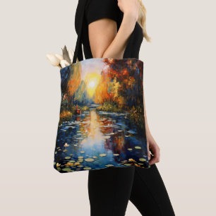 Tote Bag Coucher de soleil sur l'impressionnisme des étangs