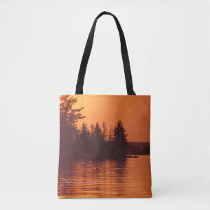 Tote Bag Coucher du soleil orange d'or profond sur le lac