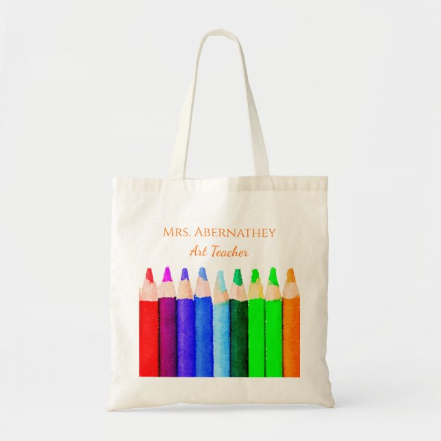 Tote Bag Couleur Crayons Retour À L'École Personnalisé Nom  (Devant)