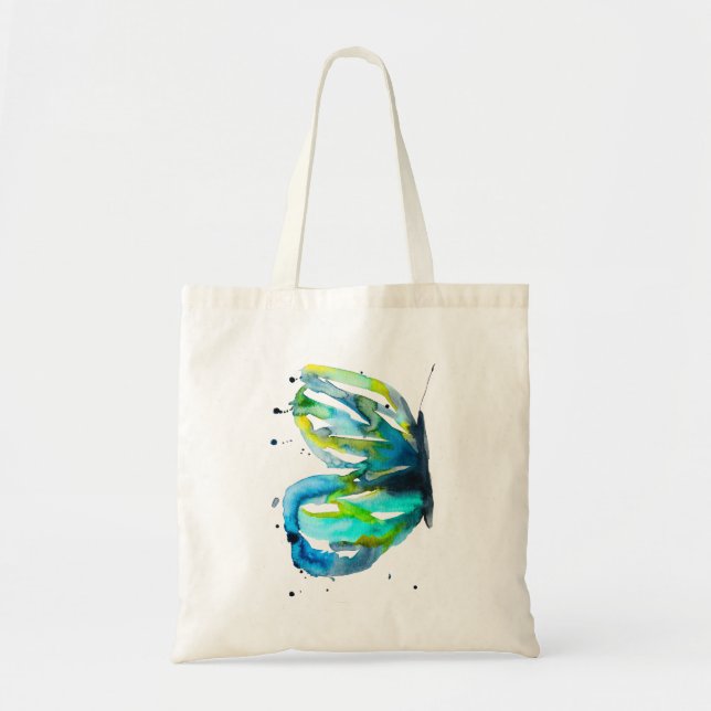 Tote Bag Couleur d'aquarelle d'art papillon bleu (Devant)