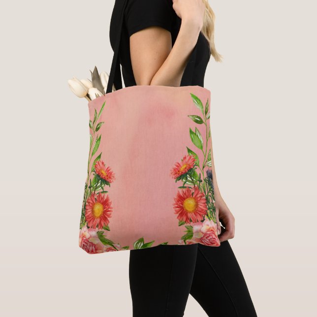 Tote Bag Couleur de pêche Aquarelle Florale (De près)