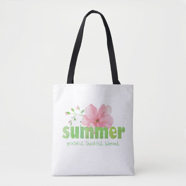 Tote Bag Couleur d'été Grateful rose Fleur Aquarelle (Devant)
