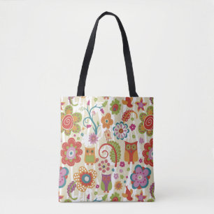 Tote Bag Couleur florale et hibou