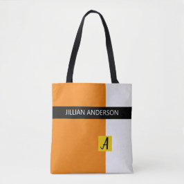 Tote Bag Couleur orange moderne bloquée Monogramme